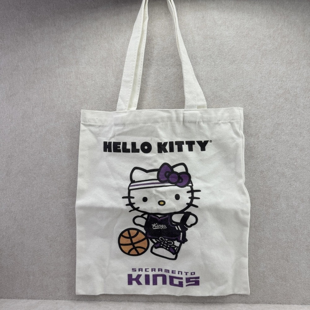 Hello Kitty Tote Womens Medium White Sacramento Kings Canvas‎ Lightweight